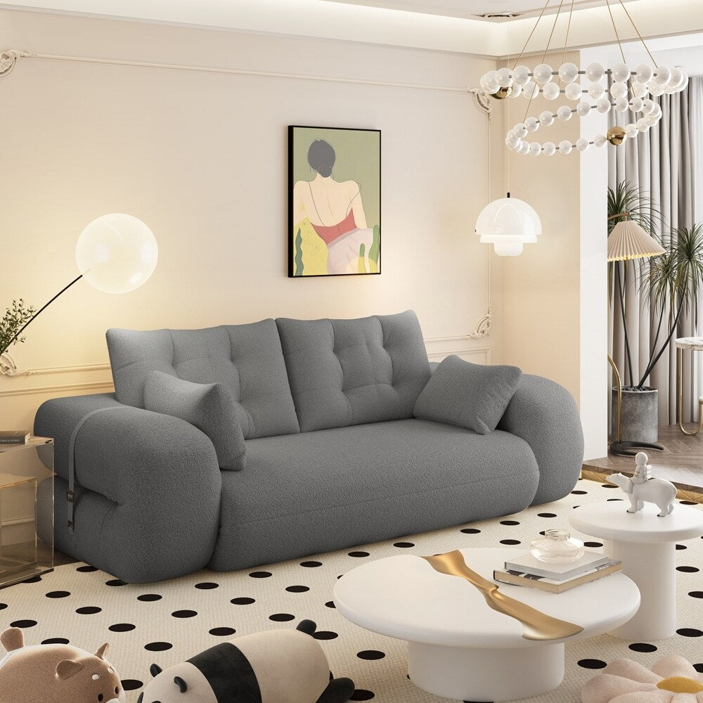 Canapé-lit 3 en 1 en tissu Teddy rempli de mousse