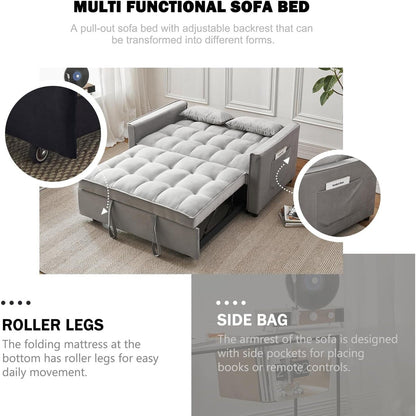 Canapé-lit 3 en 1 en velours - Canapé-lit gigogne avec dossier réglable, accoudoirs et poches de rangement pour le salon