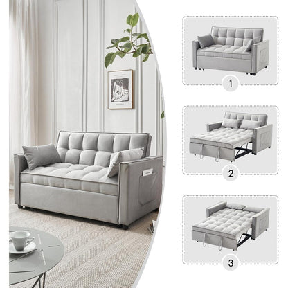 Canapé-lit 3 en 1 en velours - Canapé-lit gigogne avec dossier réglable, accoudoirs et poches de rangement pour le salon