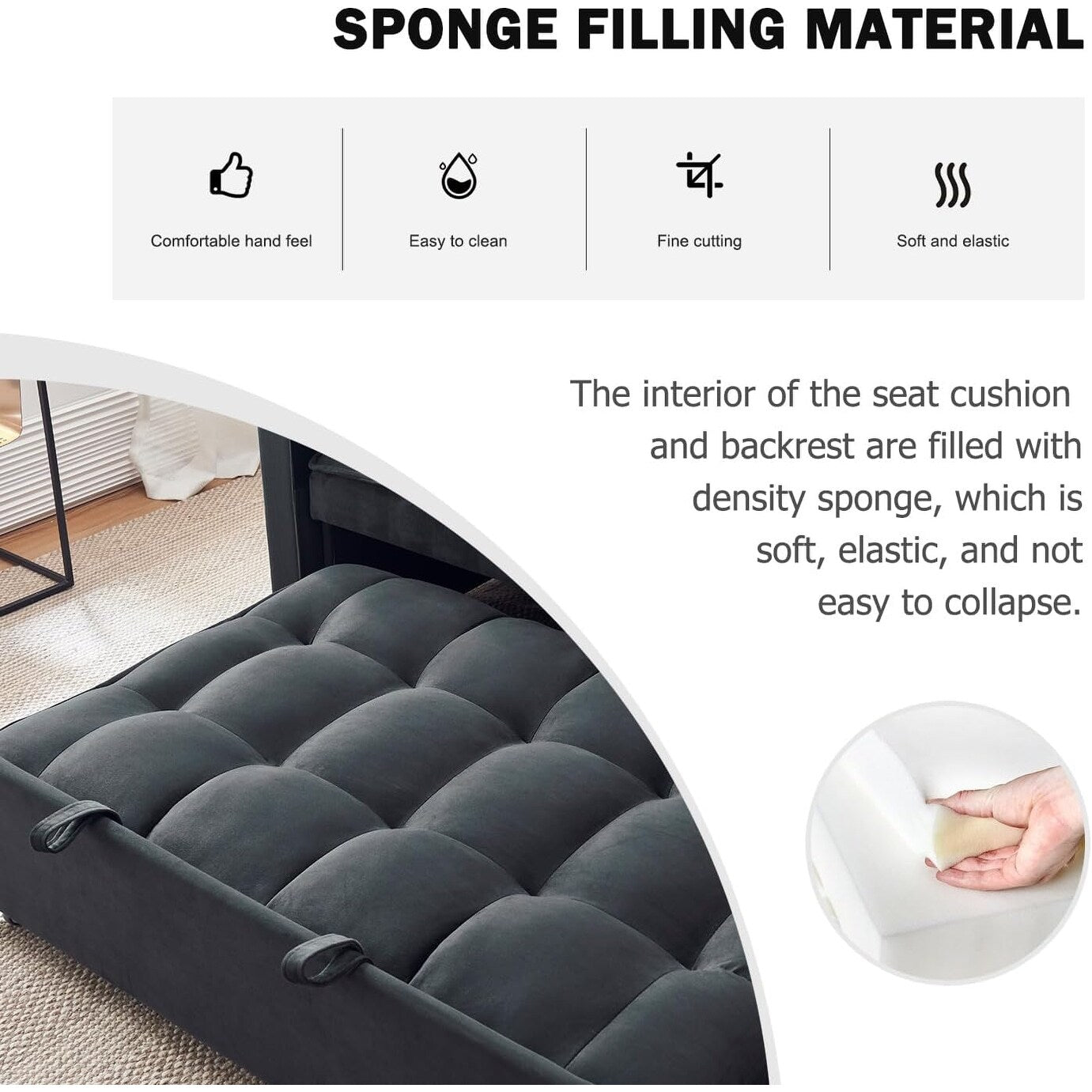 Canapé-lit 3 en 1 en velours - Canapé-lit gigogne avec dossier réglable, accoudoirs et poches de rangement pour le salon