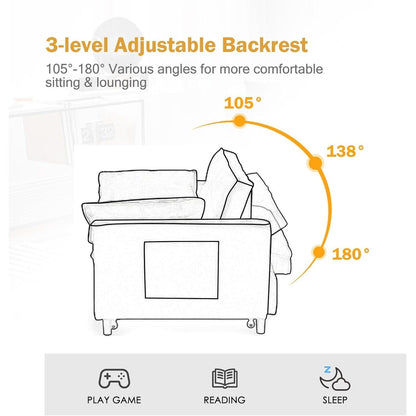 Canapé-lit 3 en 1 en velours - Canapé-lit gigogne avec dossier réglable, accoudoirs et poches de rangement pour le salon