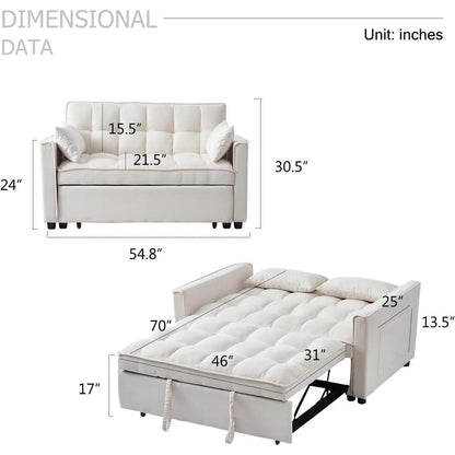 Canapé-lit 3 en 1 en velours - Canapé-lit gigogne avec dossier réglable, accoudoirs et poches de rangement pour le salon