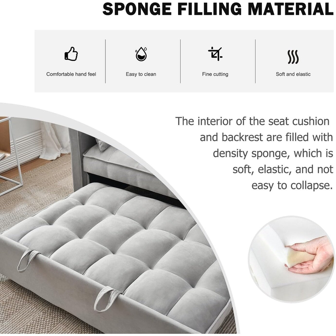 Canapé-lit 3 en 1 en velours - Canapé-lit gigogne avec dossier réglable, accoudoirs et poches de rangement pour le salon