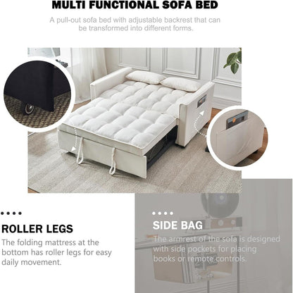 Canapé-lit 3 en 1 en velours - Canapé-lit gigogne avec dossier réglable, accoudoirs et poches de rangement pour le salon