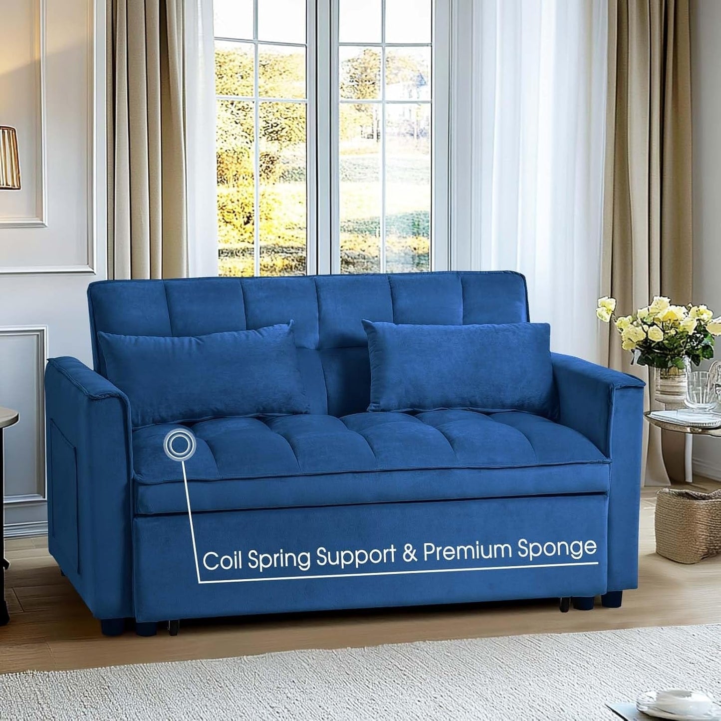 Canapé-lit 3 en 1 en velours avec dossier réglable