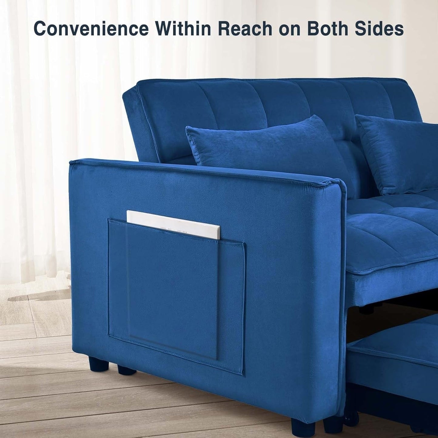 Canapé-lit 3 en 1 en velours avec dossier réglable