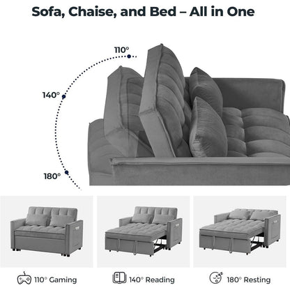 Canapé-lit 3 en 1 en velours avec dossier réglable