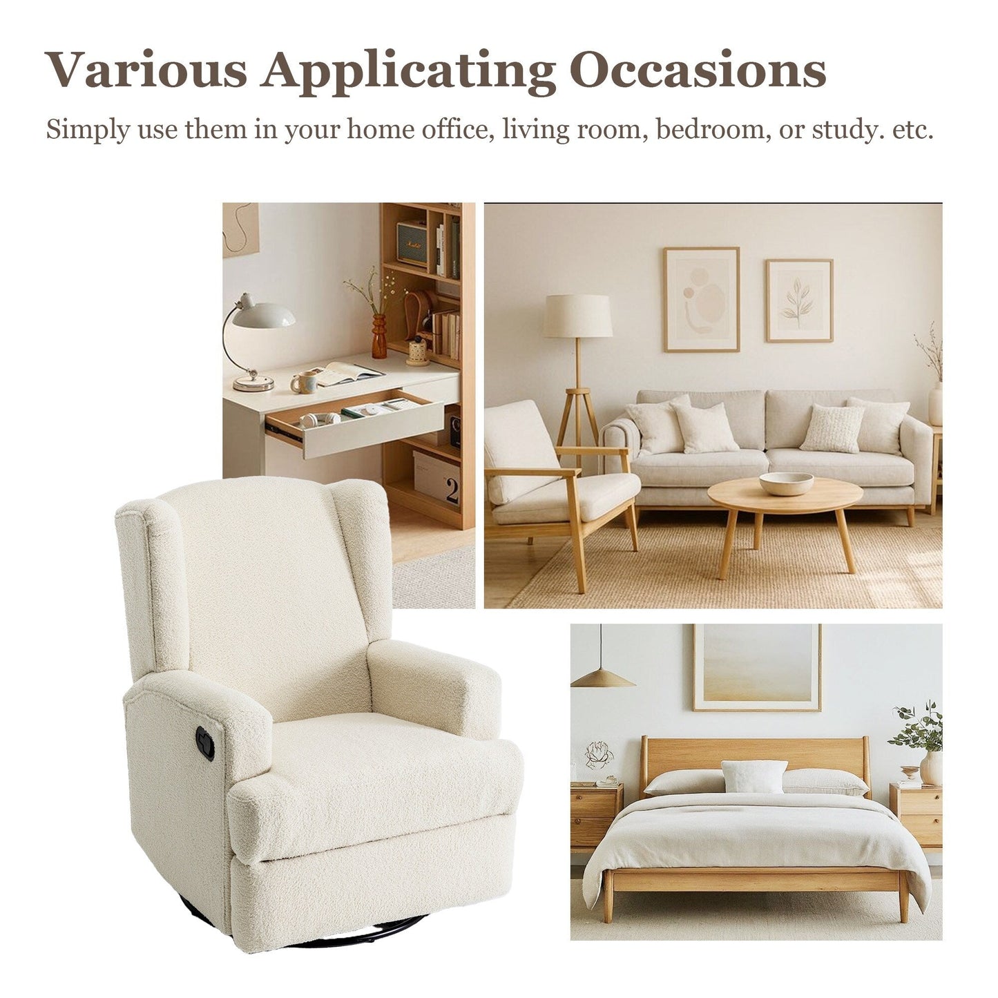 Fauteuil inclinable pivotant manuel de 31 po de largeur pour chambre d'enfant, ensemble de 2