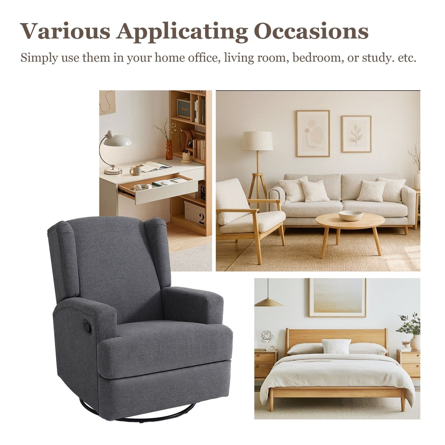 Fauteuil inclinable pivotant manuel de 31 po de largeur pour chambre d'enfant, ensemble de 2