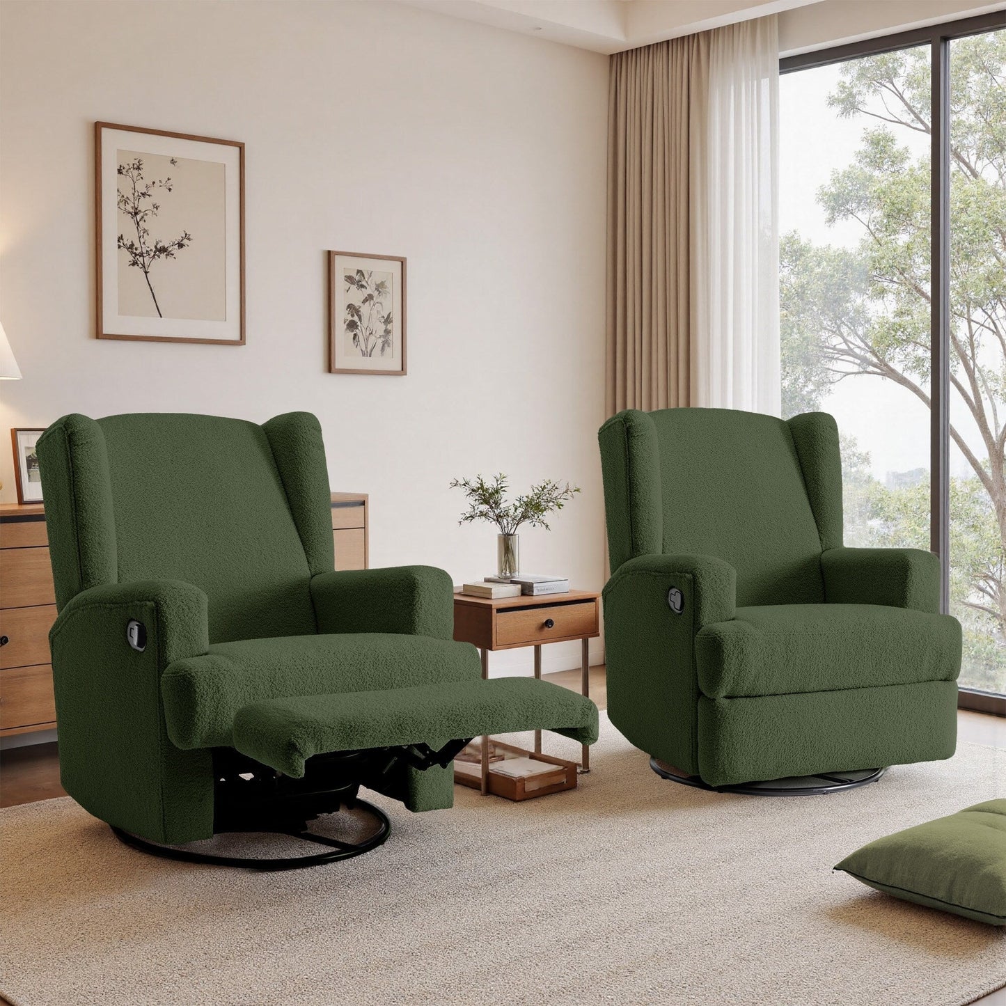 Fauteuil inclinable pivotant manuel de 31 po de largeur pour chambre d'enfant, ensemble de 2