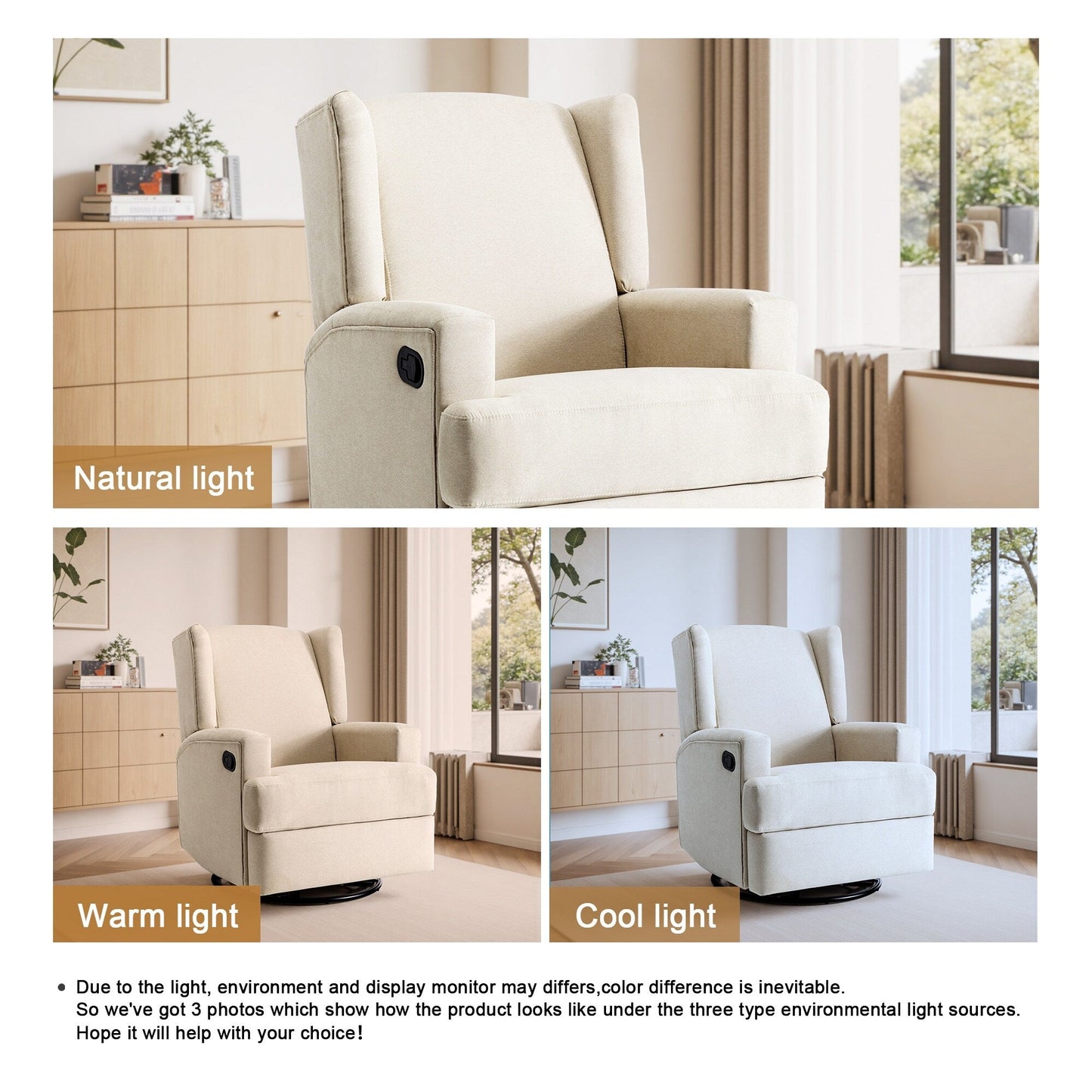Fauteuil inclinable pivotant manuel de 31 po de largeur pour chambre d'enfant, ensemble de 2