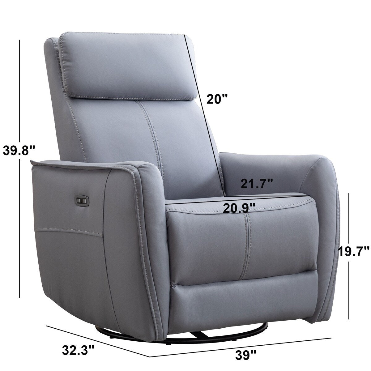 Fauteuil inclinable pivotant et électrique de 32,3 pouces de large avec ports USB