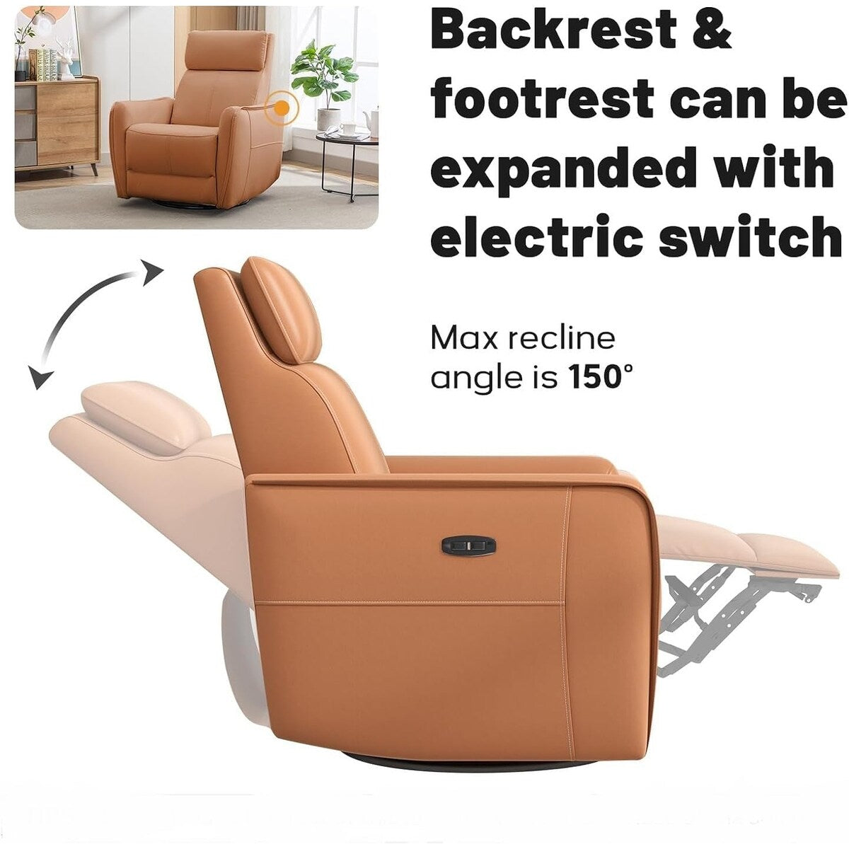 Fauteuil inclinable pivotant et électrique de 32,3 pouces de large avec ports USB