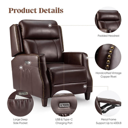 Fauteuil inclinable Power Club en cuir véritable de 32,7 po de large