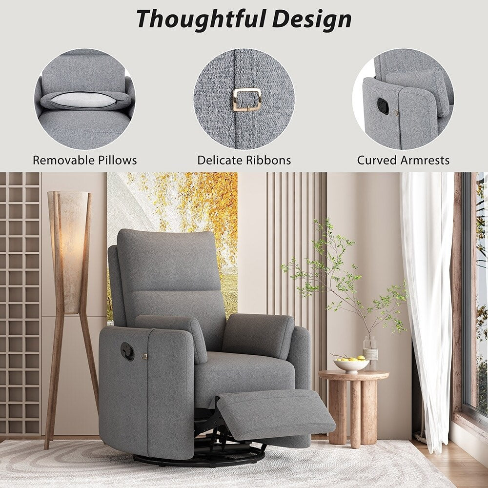Fauteuil inclinable à bascule pour allaitement, pivotant avec 2 oreillers, chaise confortable