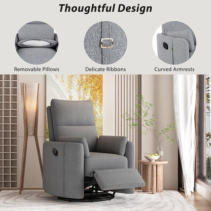 Fauteuil inclinable à bascule pour allaitement, pivotant avec 2 oreillers, chaise confortable