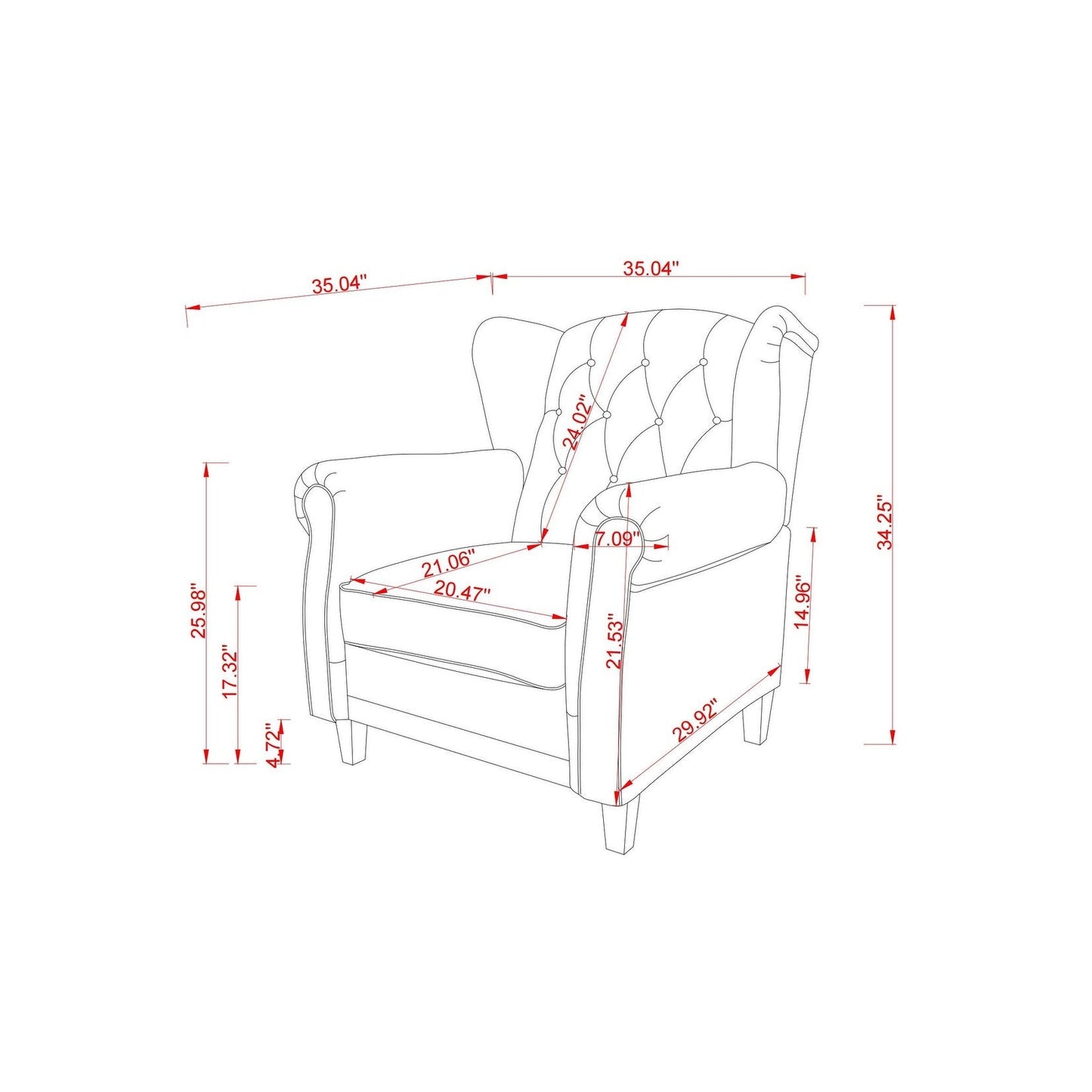Fauteuil capitonné réglable 35.04 avec pieds robustes