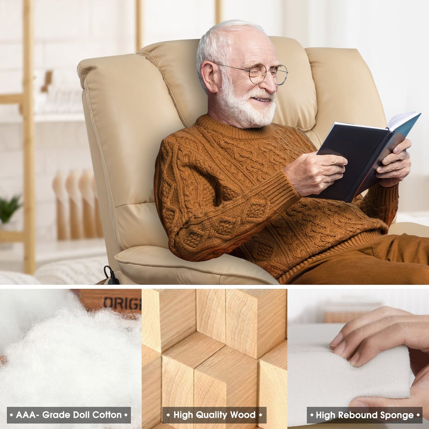 Fauteuil inclinable électrique double de 35,5 W, massage et chauffage, 180 degrés