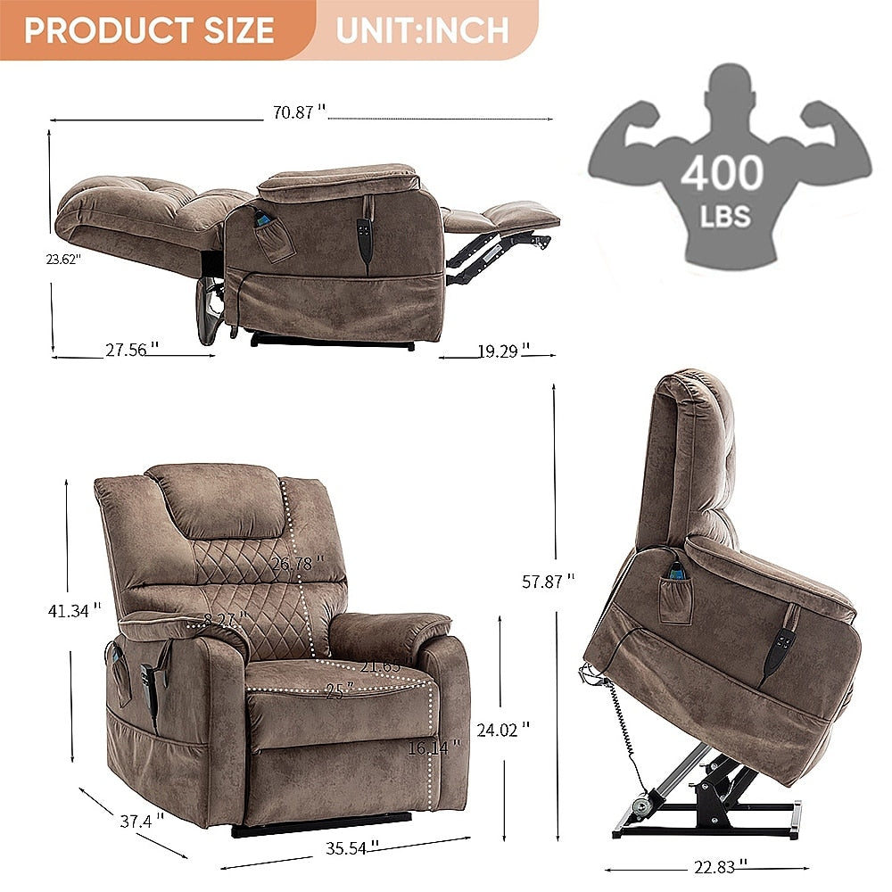 Fauteuil inclinable électrique double de 35,5 W, massage et chauffage, 180 degrés