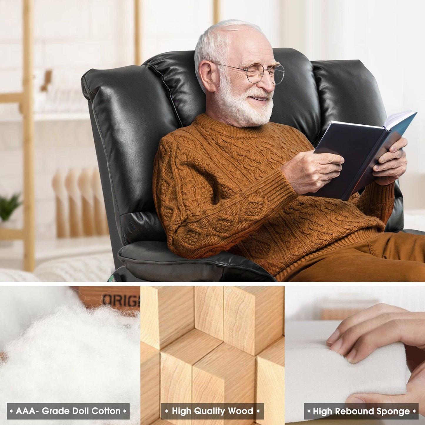 Fauteuil inclinable électrique double de 35,5 W, massage et chauffage, 180 degrés