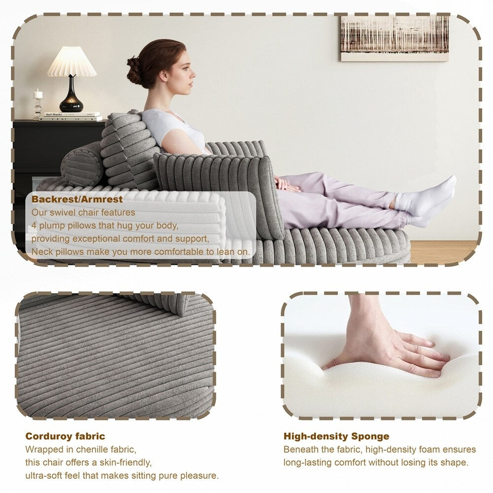 Fauteuil pivotant à 360 degrés en velours côtelé et mousse chenille, canapé simple