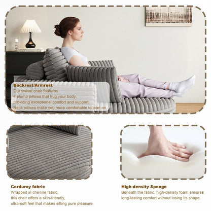 Fauteuil pivotant à 360 degrés en velours côtelé et mousse chenille, canapé simple