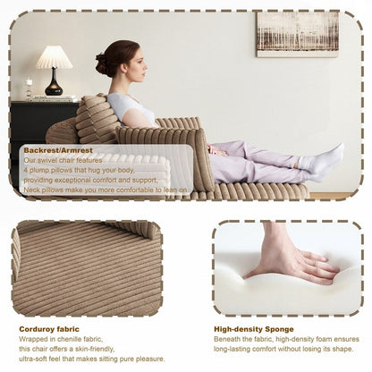 Fauteuil pivotant à 360 degrés en velours côtelé et mousse chenille, canapé simple