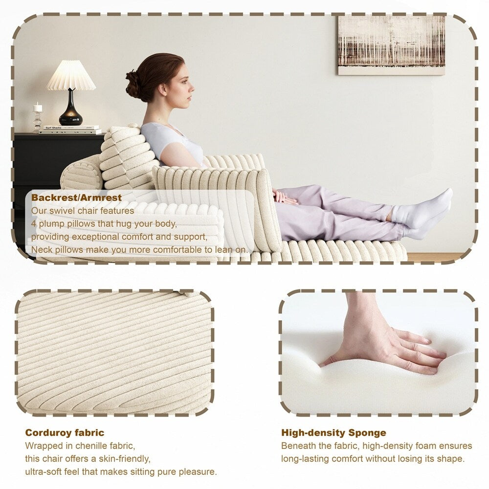 Fauteuil pivotant à 360 degrés en velours côtelé et mousse chenille, canapé simple