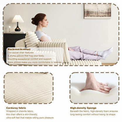 Fauteuil pivotant à 360 degrés en velours côtelé et mousse chenille, canapé simple