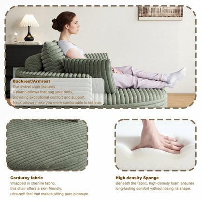 Fauteuil pivotant à 360 degrés en velours côtelé et mousse chenille, canapé simple