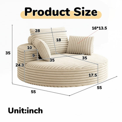 Fauteuil pivotant à 360 degrés en velours côtelé et mousse chenille, canapé simple