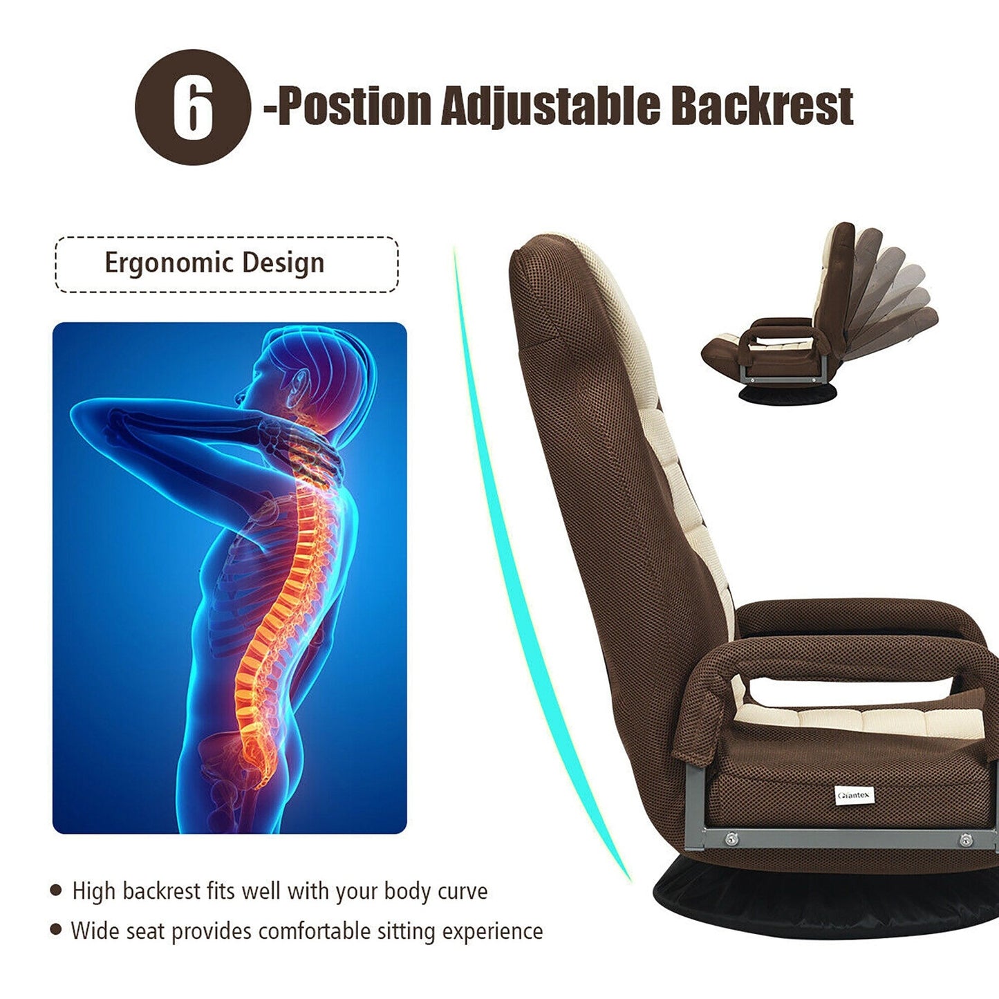 Chaise de jeu pivotante à 360 degrés avec dossier réglable et pliable