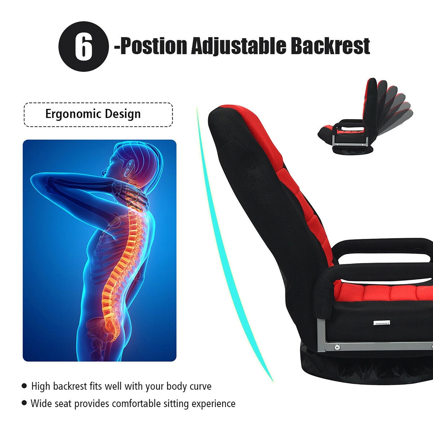 Chaise de jeu pivotante à 360 degrés avec dossier réglable et pliable