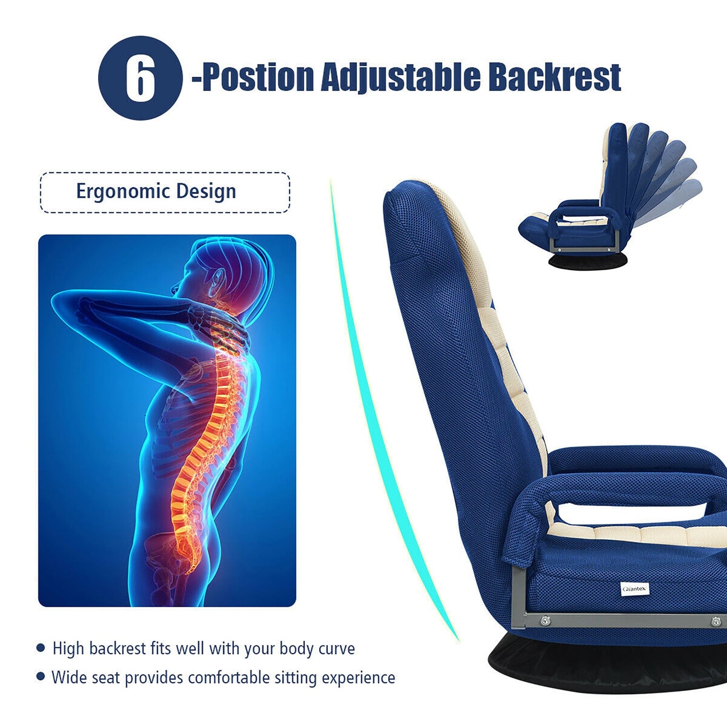 Chaise de jeu pivotante à 360 degrés avec dossier réglable et pliable