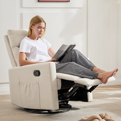 Fauteuil inclinable manuel pivotant à 360°, revêtement en lin, canapé simple réglable pour chambre d'enfant, salon ou chambre à coucher