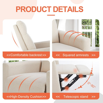 Fauteuil inclinable manuel pivotant à 360°, revêtement en lin, canapé simple réglable pour chambre d'enfant, salon ou chambre à coucher