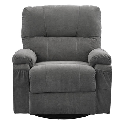 Fauteuil inclinable manuel pivotant à 360° en tissu avec repose-pieds coulissant et poches latérales