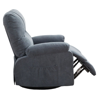 Fauteuil inclinable manuel pivotant à 360° en tissu avec repose-pieds coulissant et poches latérales
