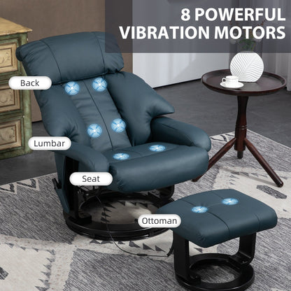 Fauteuil inclinable de massage manuel pivotant à 360° en cuir PU avec repose-pieds, dossier réglable et vibration à 10 points