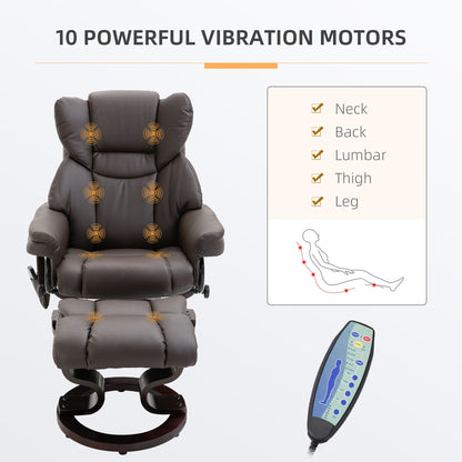 Fauteuil inclinable massant pivotant à 360° en cuir PU avec 10 points de vibration, dossier et repose-pieds réglables