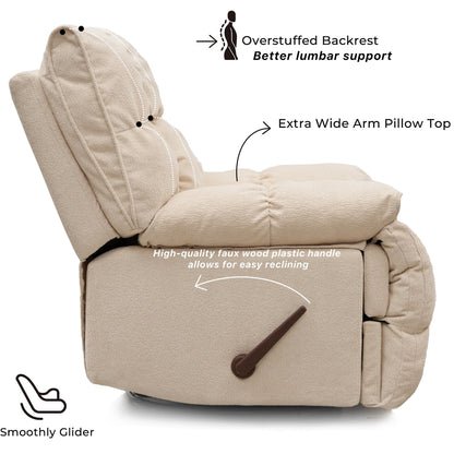 Fauteuil inclinable pivotant à 360° en tissu d'ameublement, fauteuil à bascule inclinable simple avec soutien lombaire pour salon