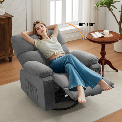 Fauteuil inclinable pivotant à 360° en lin avec poches latérales