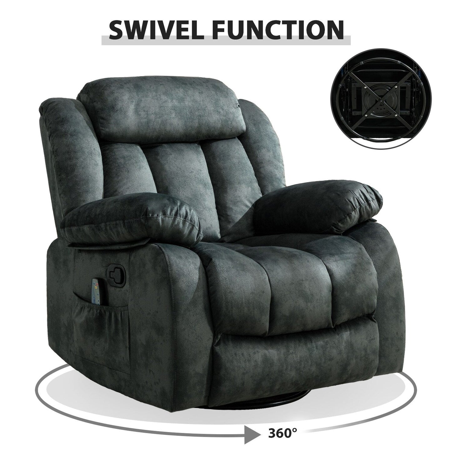Fauteuil inclinable à bascule manuel pivotant à 360° avec massage et vibrations