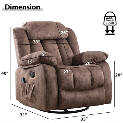 Fauteuil inclinable à bascule manuel pivotant à 360° avec massage et vibrations