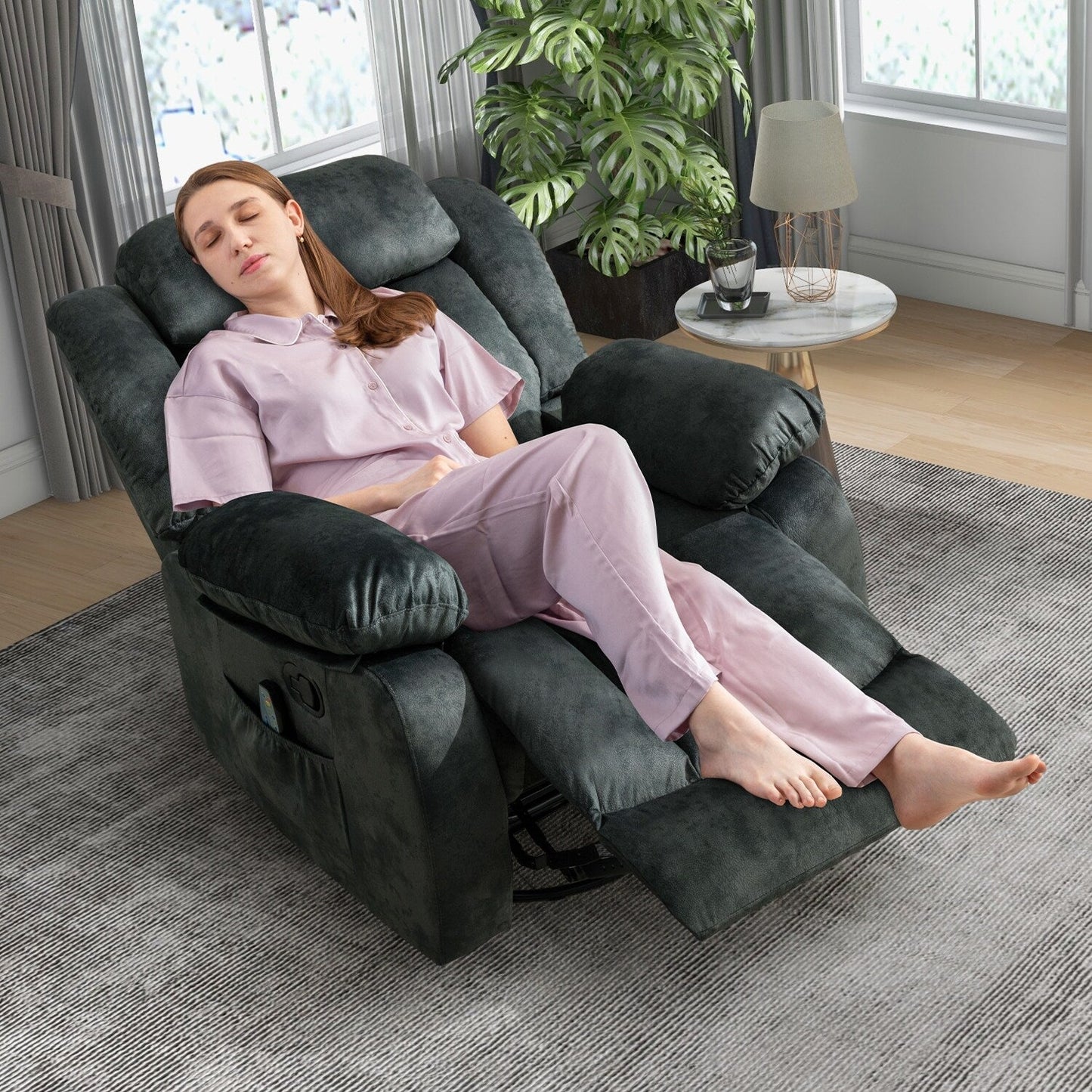Fauteuil inclinable à bascule manuel pivotant à 360° avec massage et vibrations