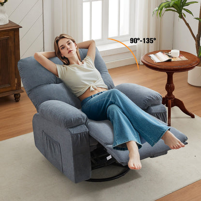 Fauteuil inclinable pivotant à 360° avec dossier réglable, fauteuil à bascule pivotant avec repose-pieds, coussins moelleux et poches latérales