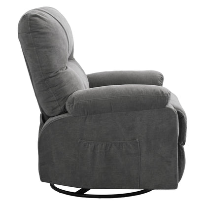 Fauteuil inclinable pivotant à 360° avec dossier réglable, fauteuil à bascule pivotant avec repose-pieds, coussins moelleux et poches latérales