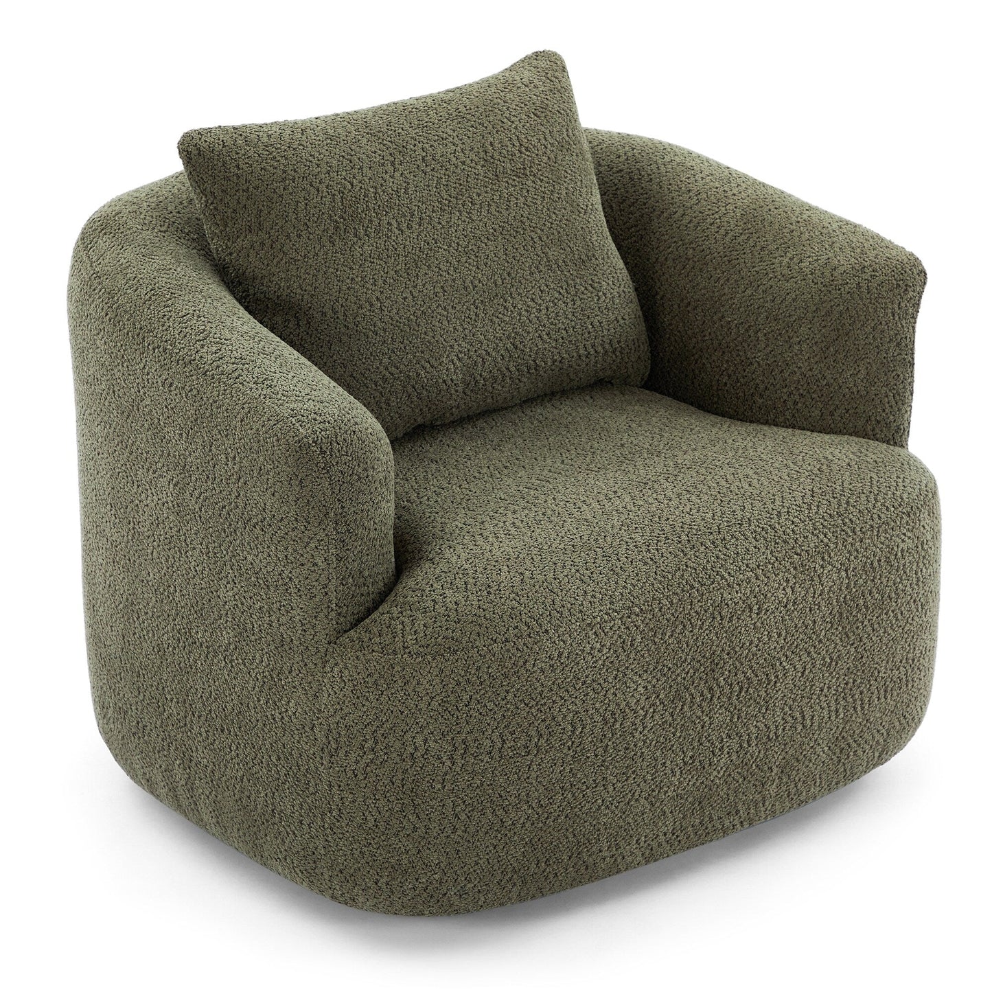 Fauteuil pivotant à 360°, fauteuil d'appoint Boucle 38,2 avec coussin décoratif, fauteuil tonneau rembourré avec accoudoirs incurvés