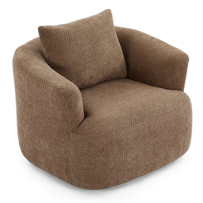 Fauteuil pivotant à 360°, fauteuil d'appoint Boucle 38,2 avec coussin décoratif, fauteuil tonneau rembourré avec accoudoirs incurvés