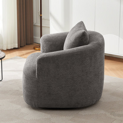 Fauteuil pivotant à 360°, fauteuil d'appoint Boucle 38,2 avec coussin décoratif, fauteuil tonneau rembourré avec accoudoirs incurvés